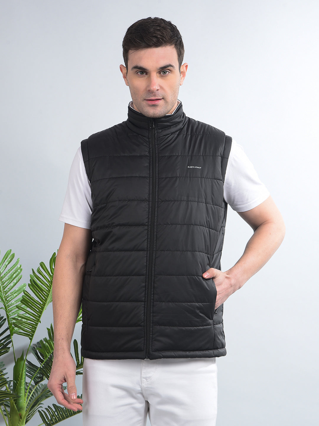 cobb solid black white sleeveless reversible jacket