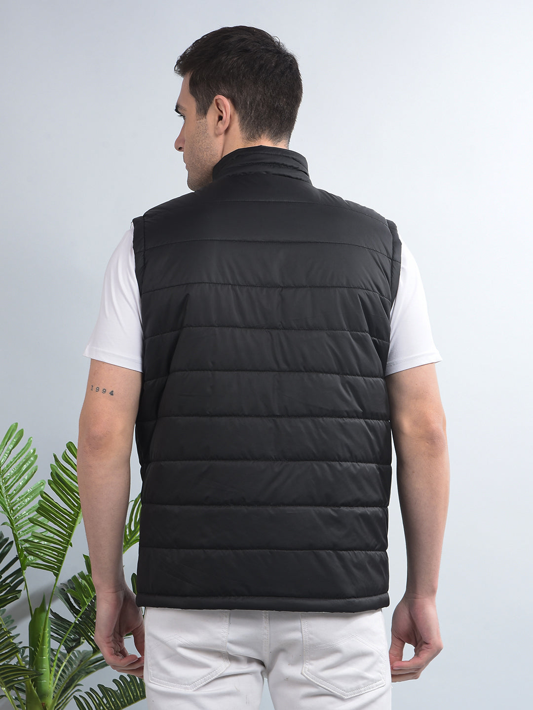 cobb solid black white sleeveless reversible jacket