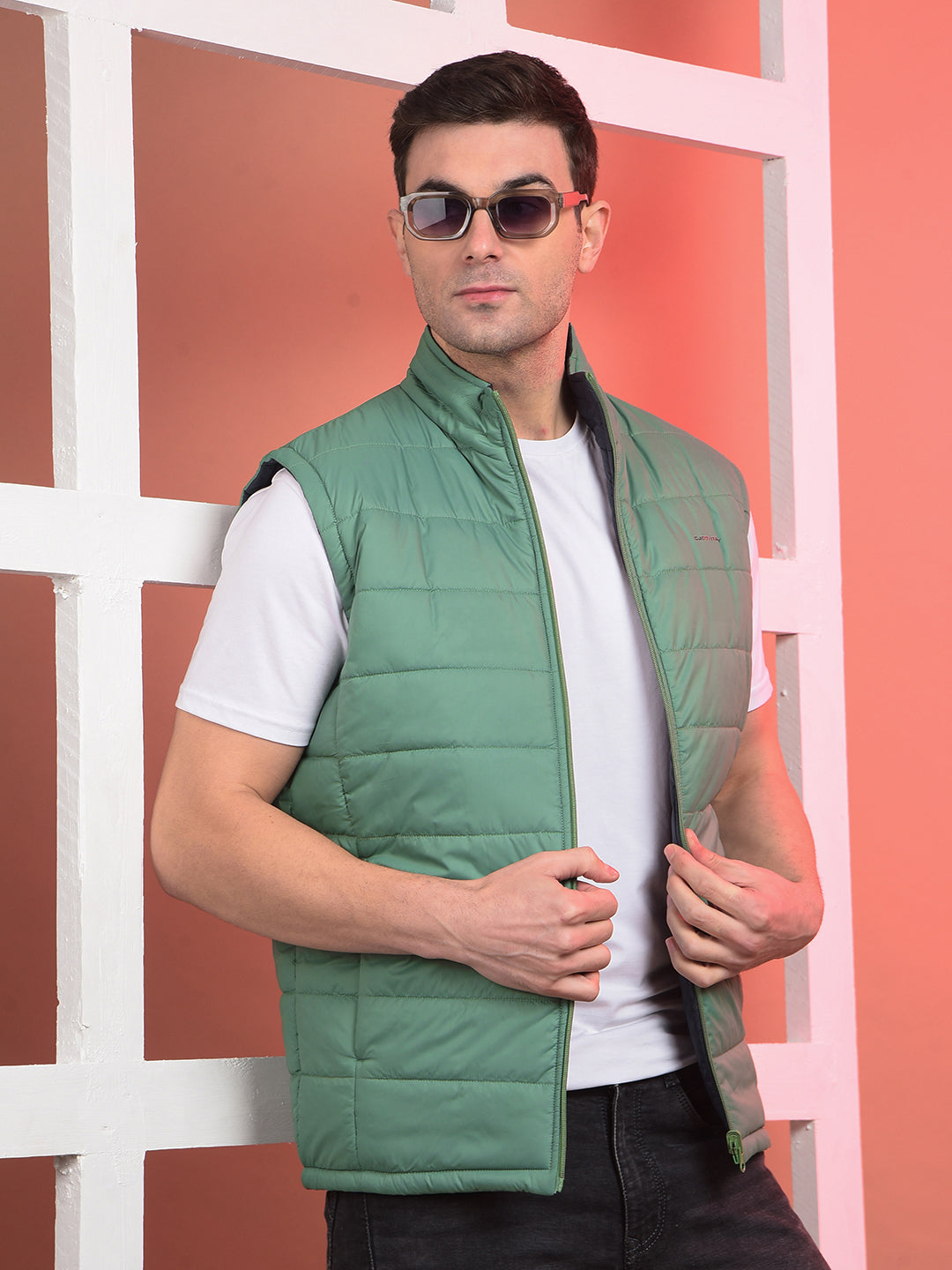 cobb solid navy green sleeveless reversible jacket