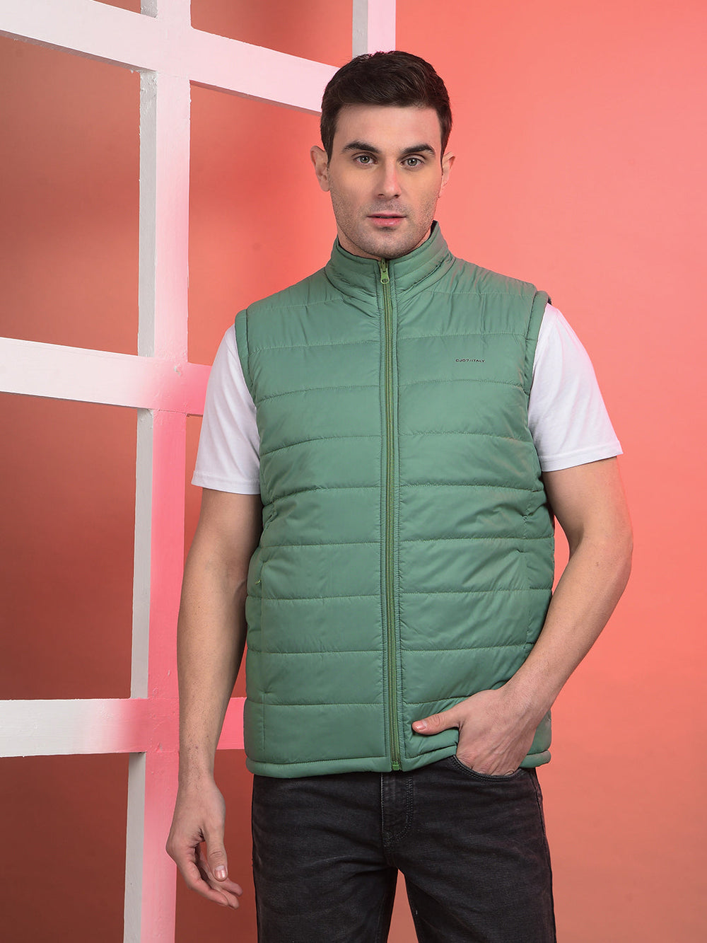 cobb solid navy green sleeveless reversible jacket