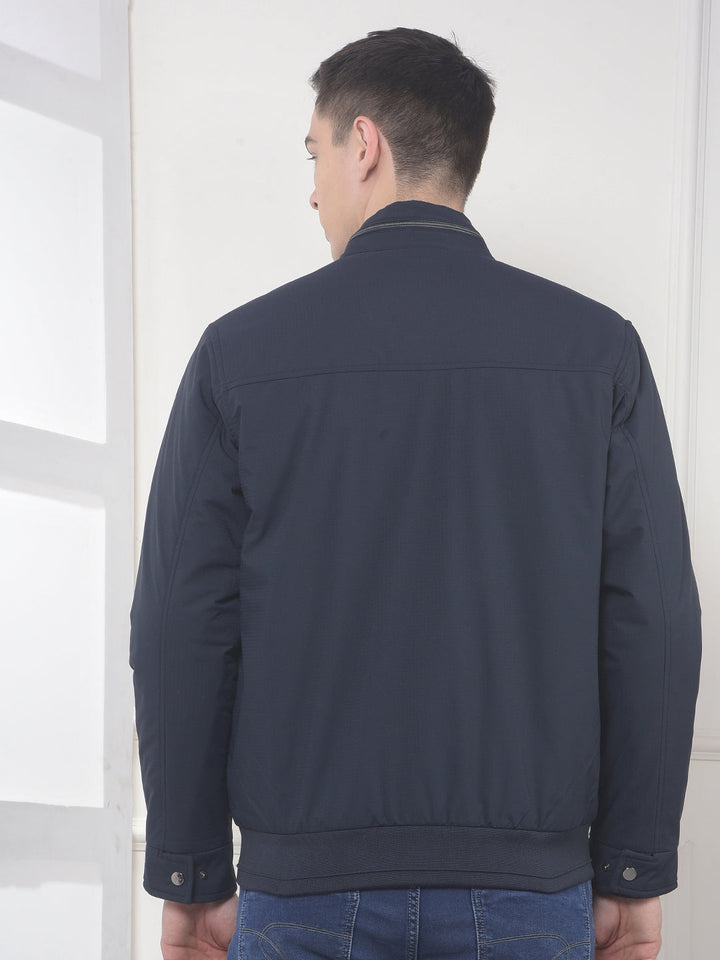 cobb navy checked mock collar jacket