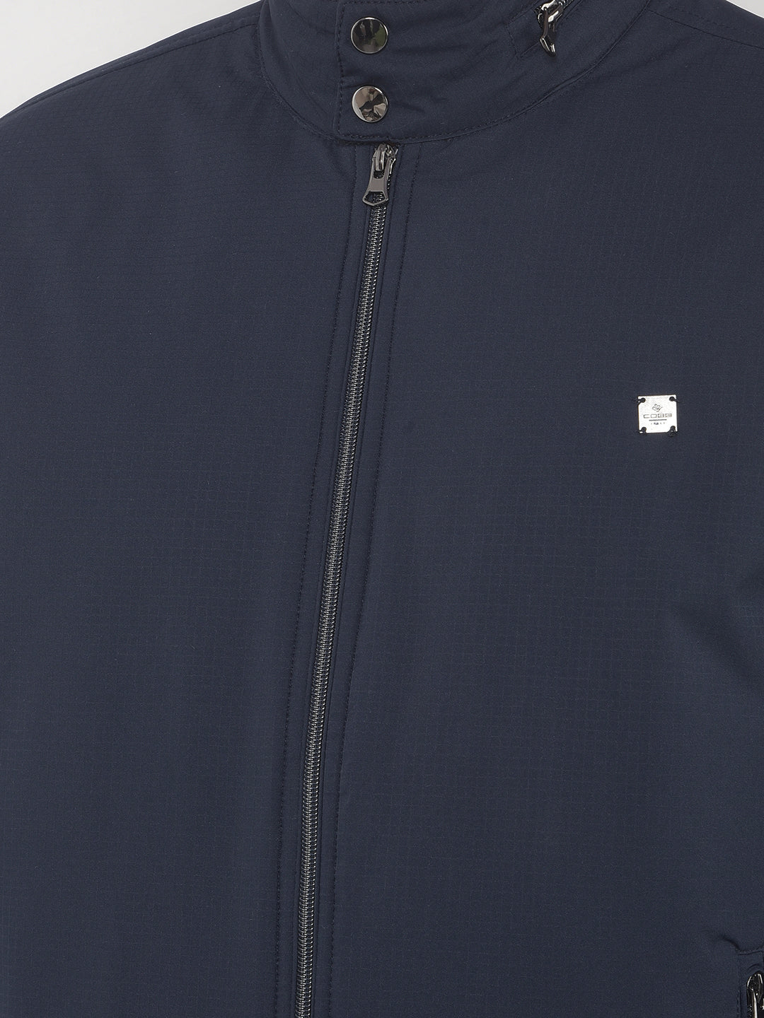 COBB NAVY CHECKED MOCK COLLAR JACKET