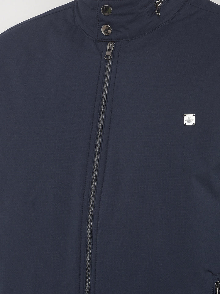 COBB NAVY CHECKED MOCK COLLAR JACKET