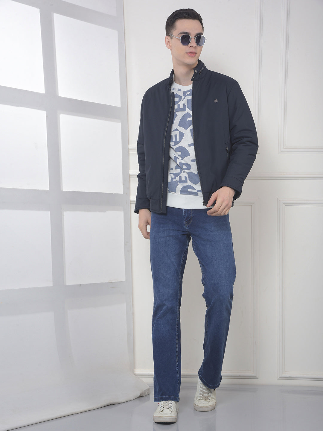 COBB NAVY CHECKED MOCK COLLAR JACKET