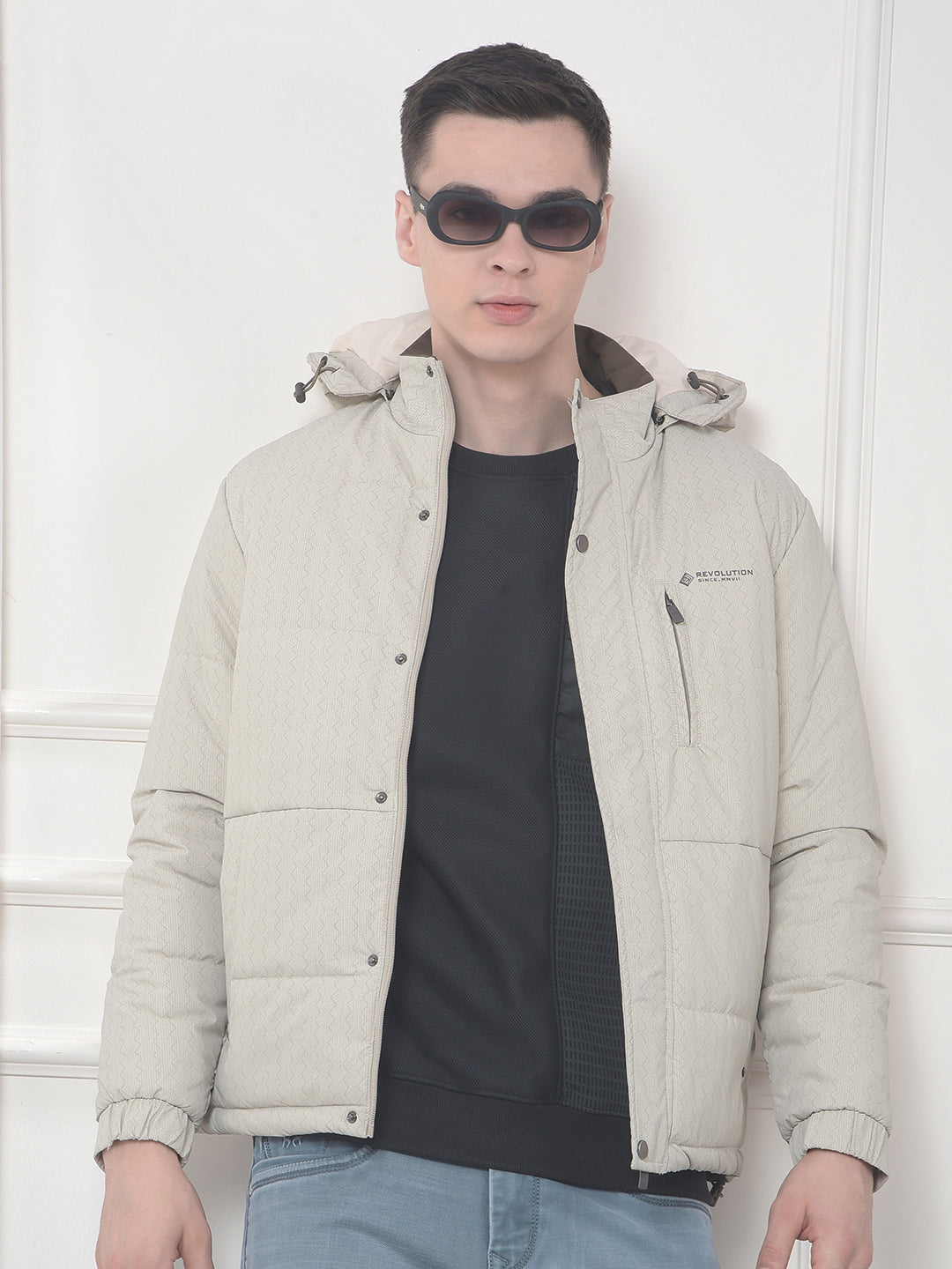 cobb beige printed hooded jacket