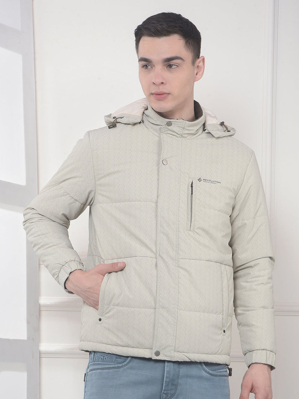 cobb beige printed hooded jacket