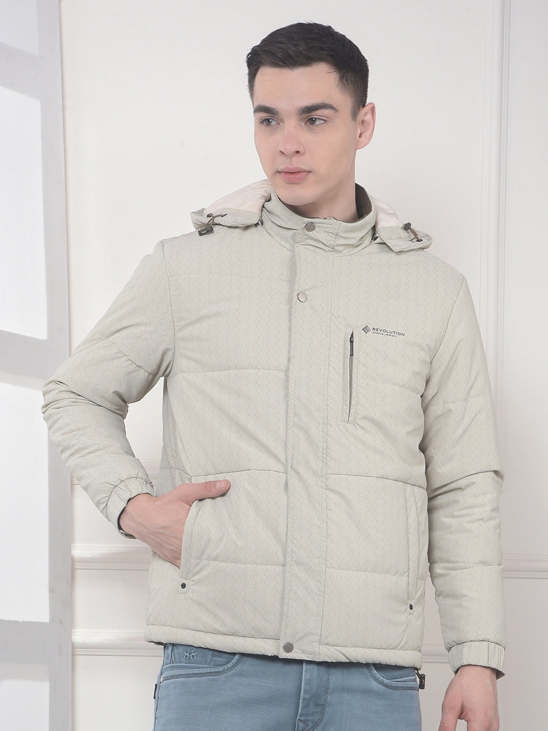 cobb beige printed hooded jacket