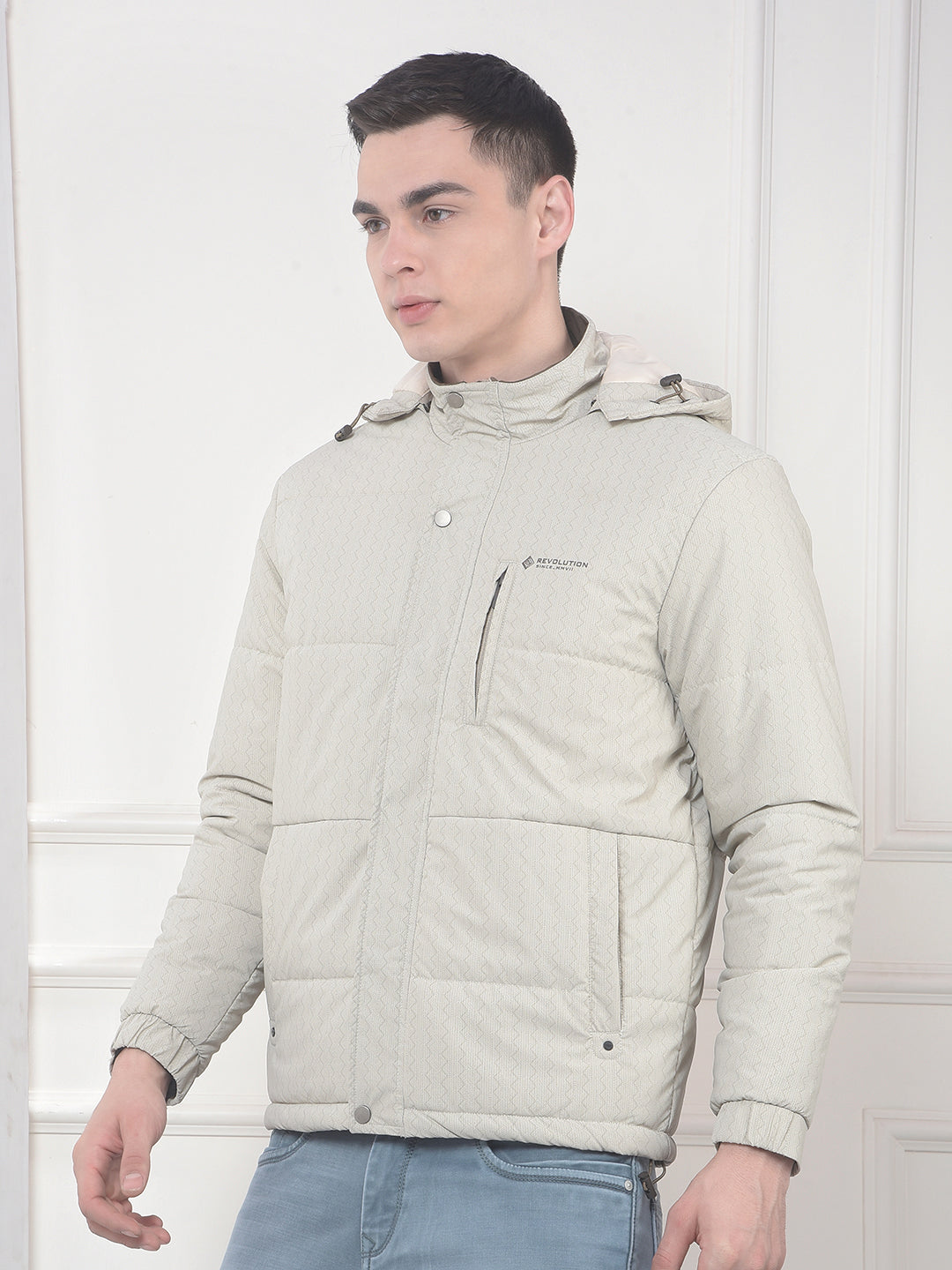 cobb beige printed hooded jacket