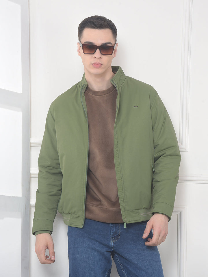 cobb solid green mock collar jacket