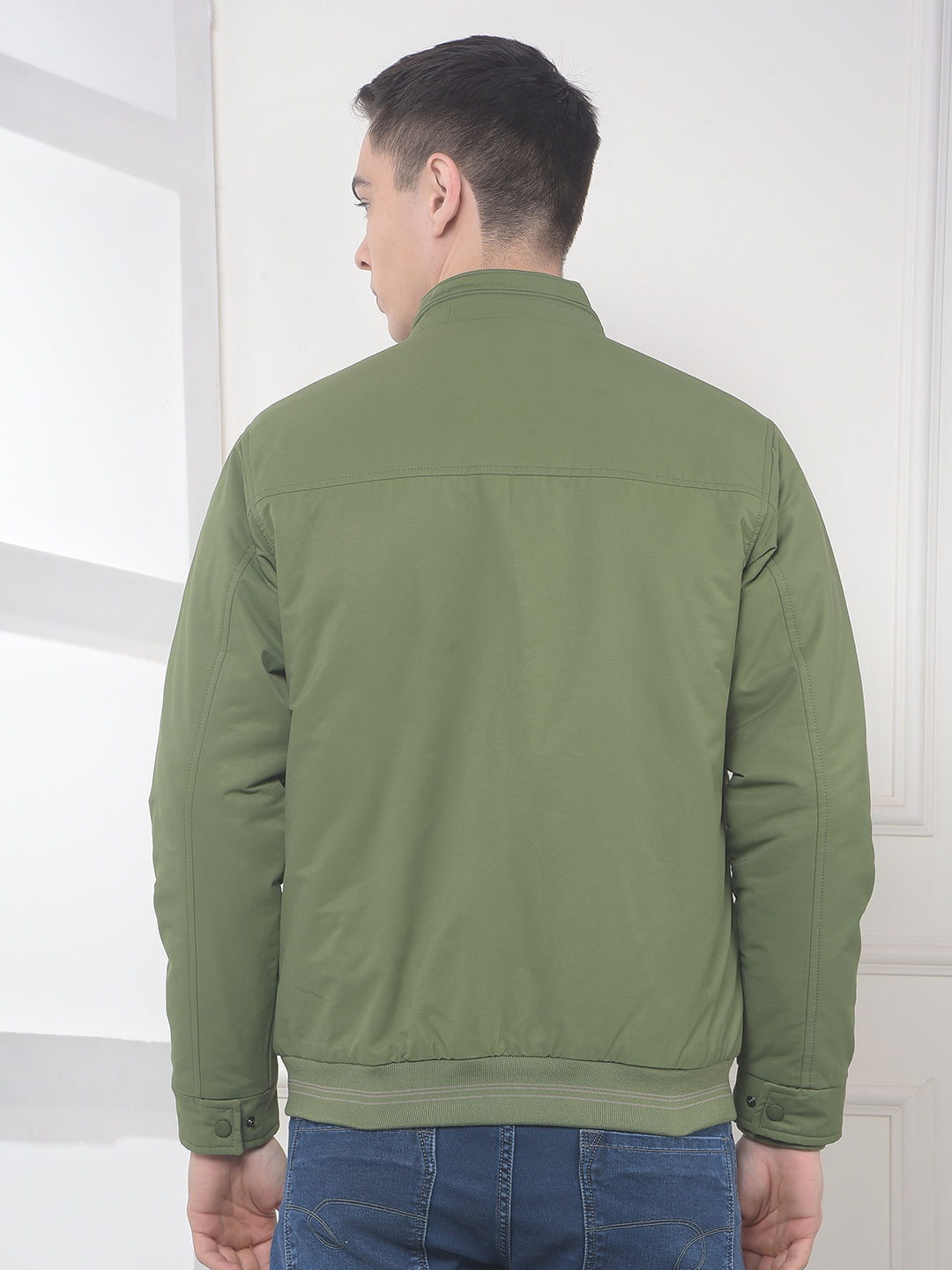 cobb solid green mock collar jacket
