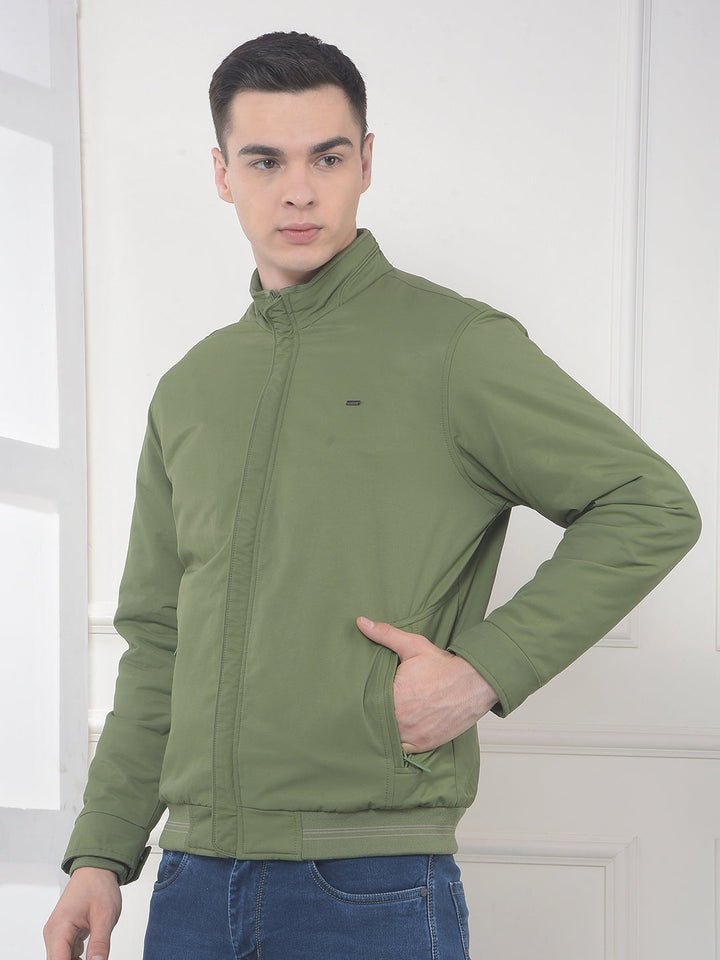 cobb solid green mock collar jacket
