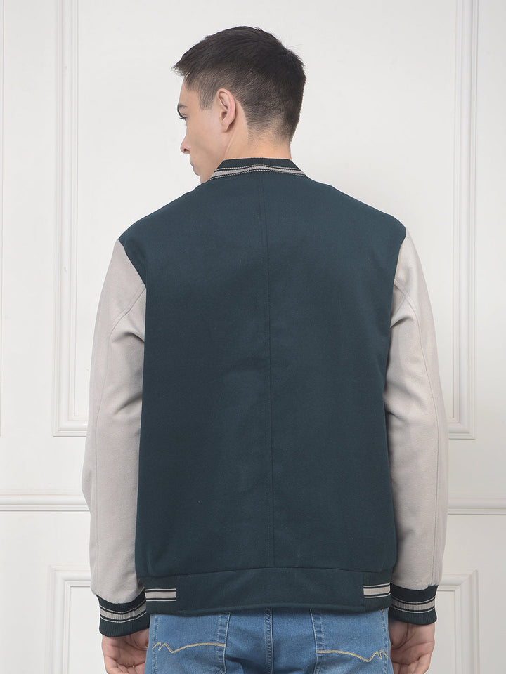 cobb bottle green printed varsity jacket