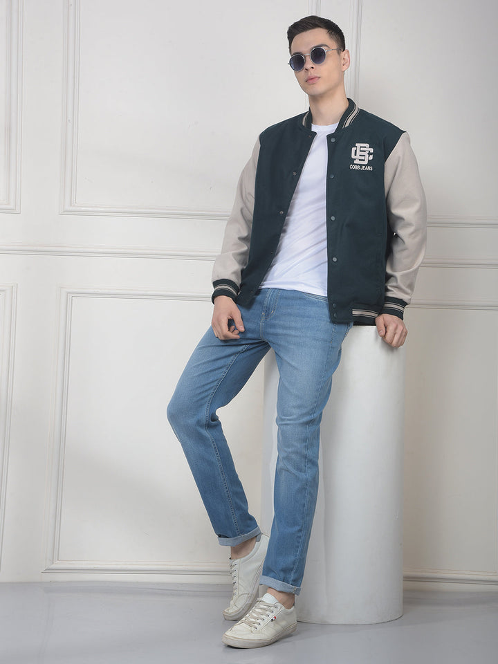 COBB BOTTLE GREEN PRINTED VARSITY JACKET