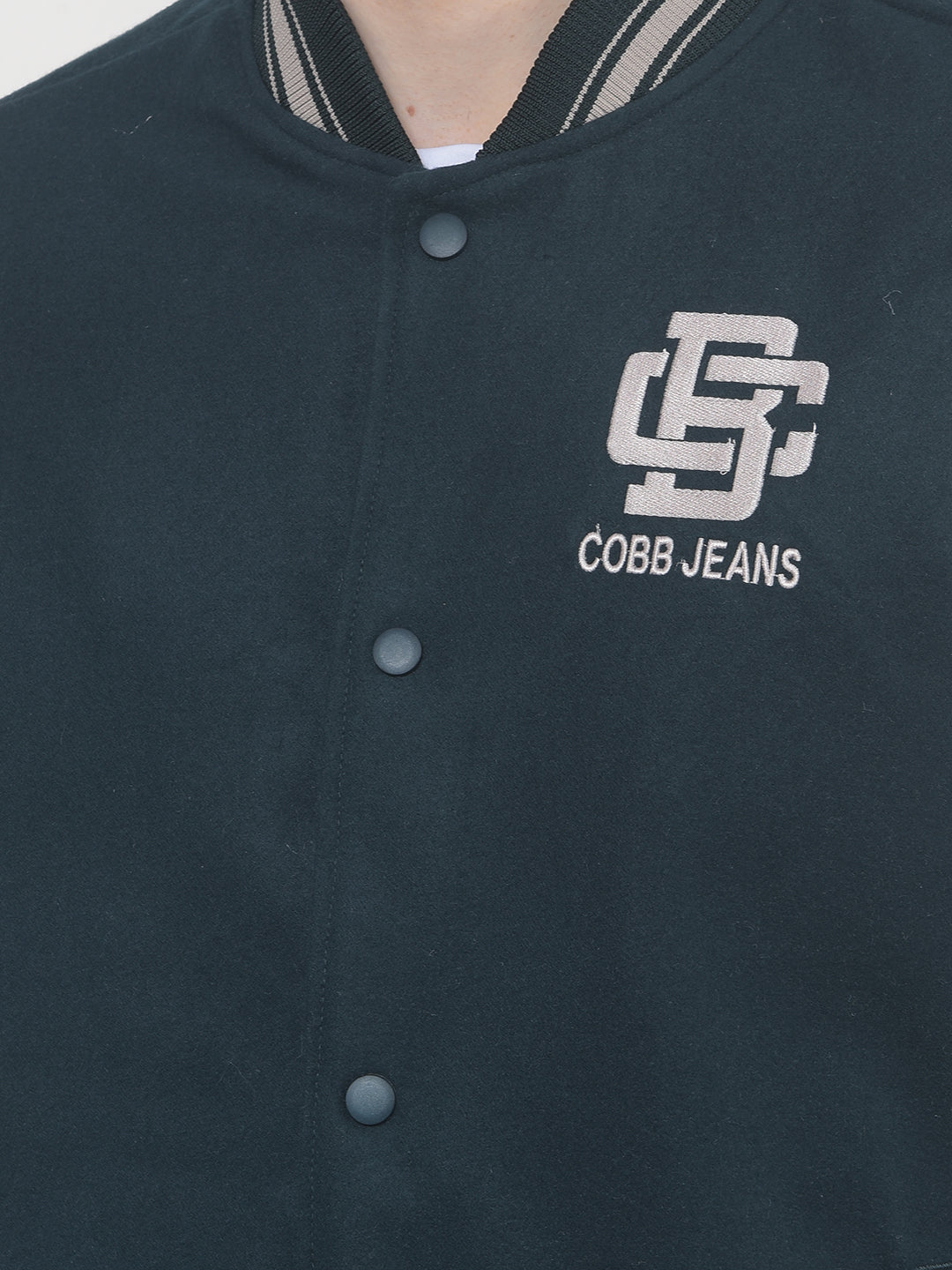 COBB BOTTLE GREEN PRINTED VARSITY JACKET