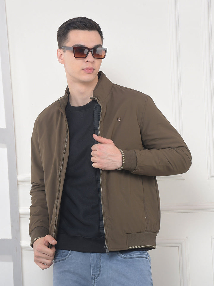 cobb solid brown mock collar jacket