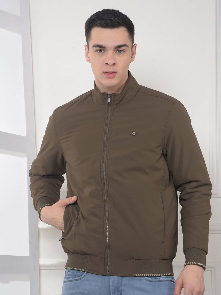 cobb solid brown mock collar jacket