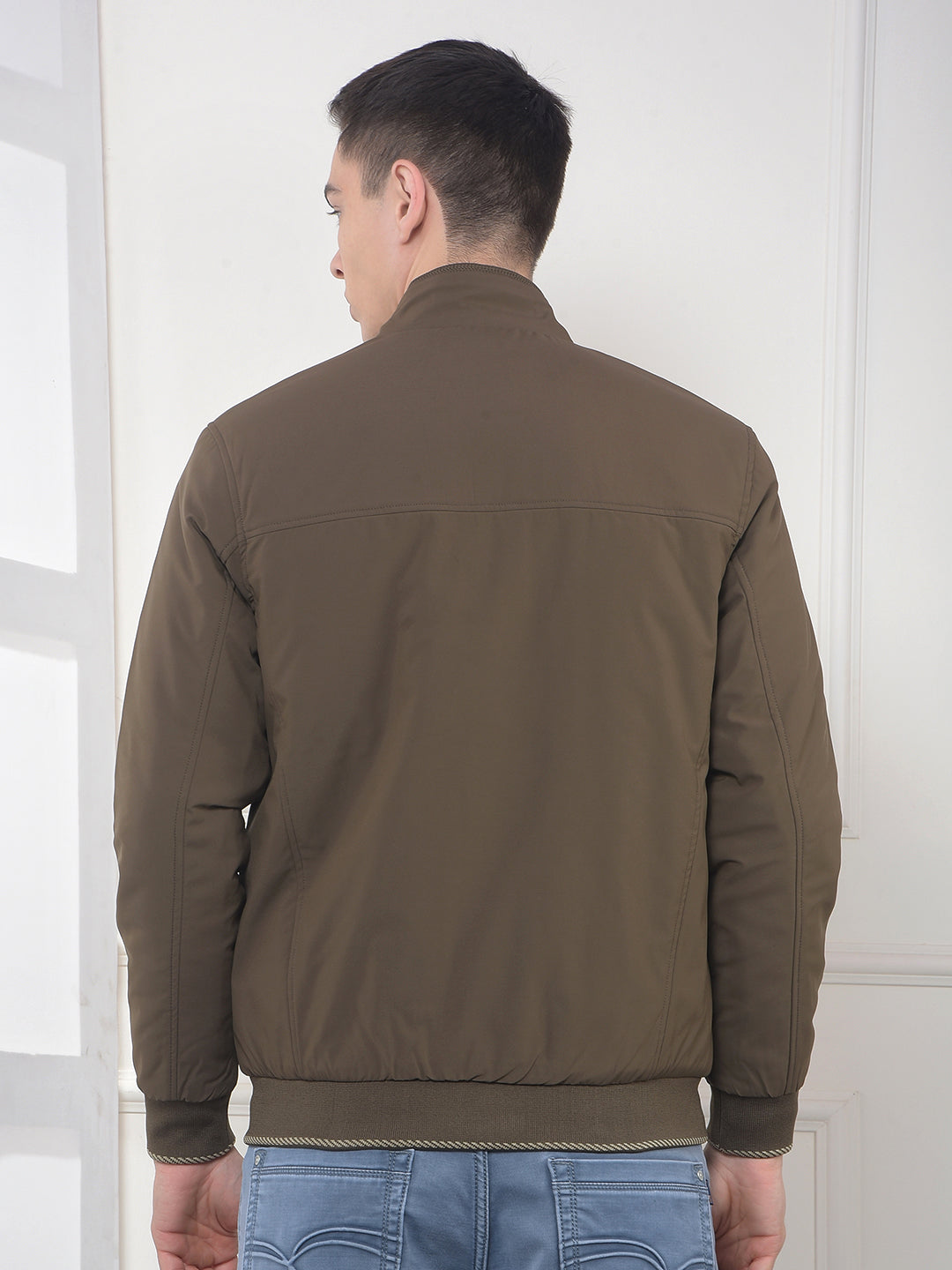 cobb solid brown mock collar jacket