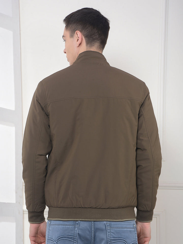 cobb solid brown mock collar jacket