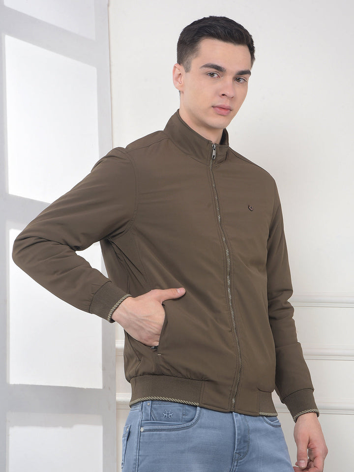 cobb solid brown mock collar jacket