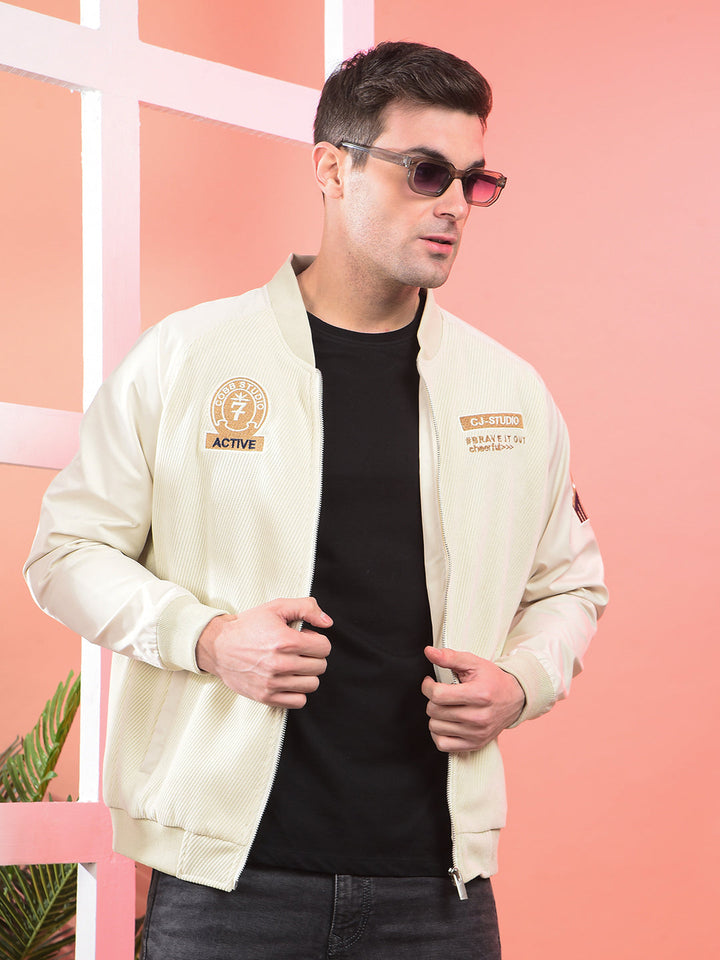 cobb beige self-design varsity jacket