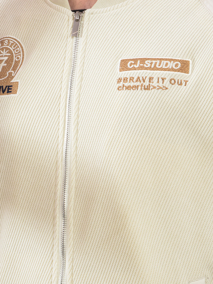 cobb beige self-design varsity jacket