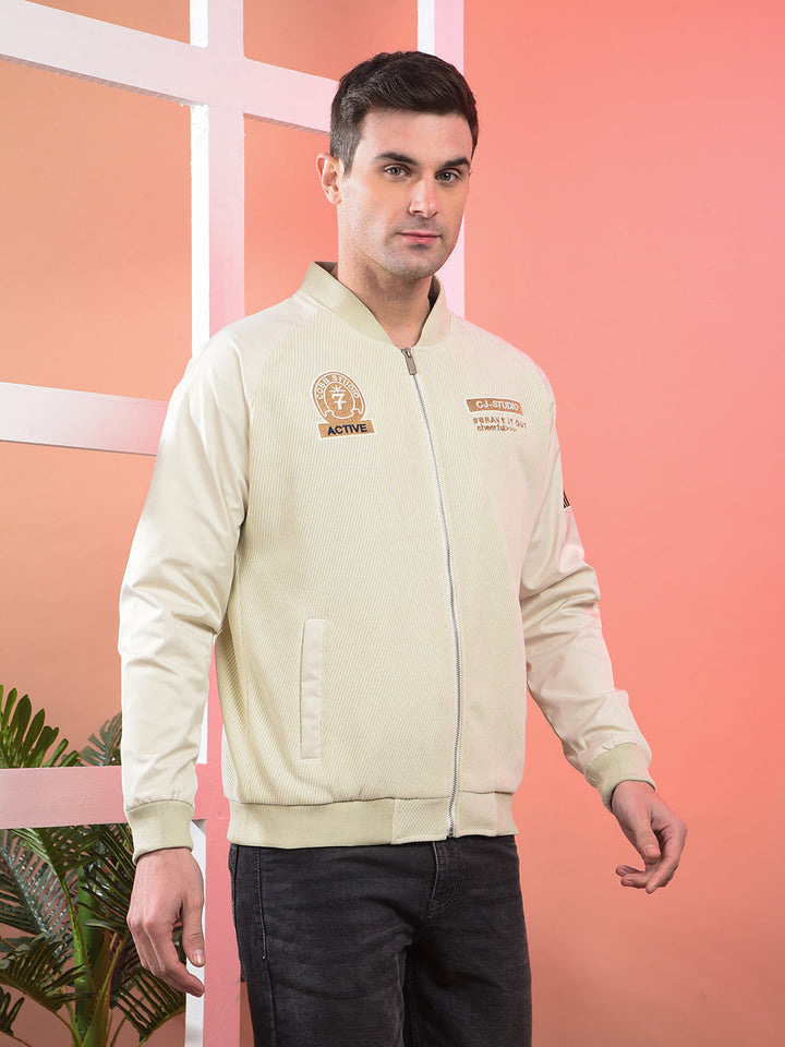 COBB BEIGE SELF-DESIGN VARSITY JACKET