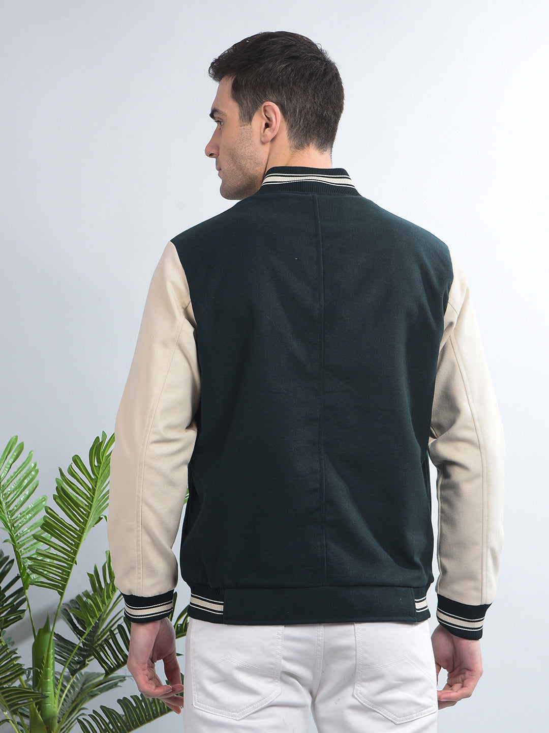 cobb bottle green printed varsity jacket