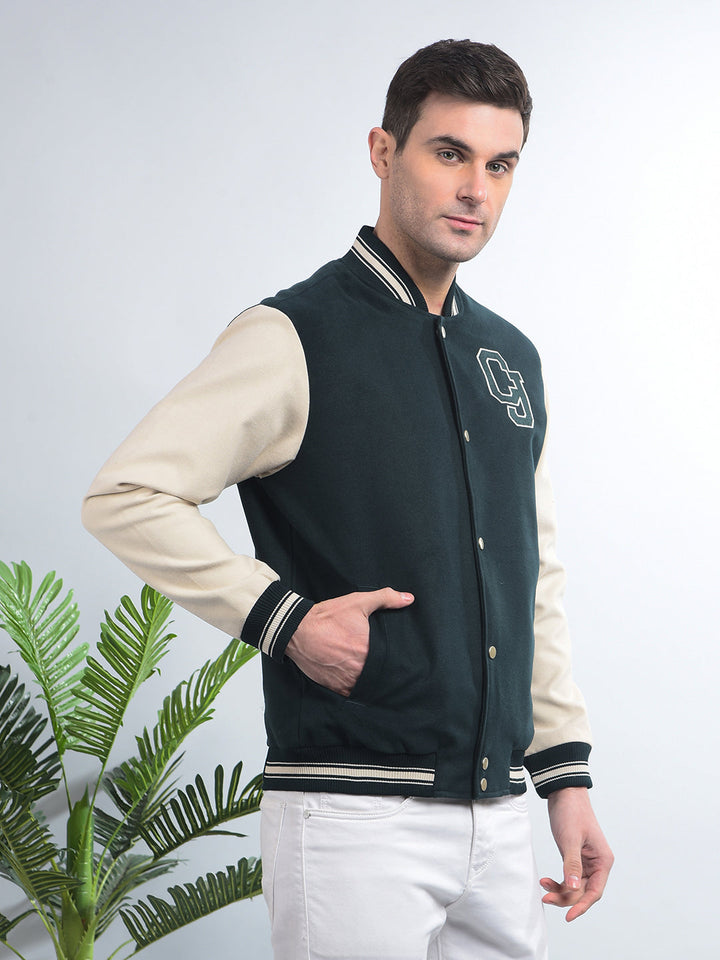 COBB BOTTLE GREEN PRINTED VARSITY JACKET