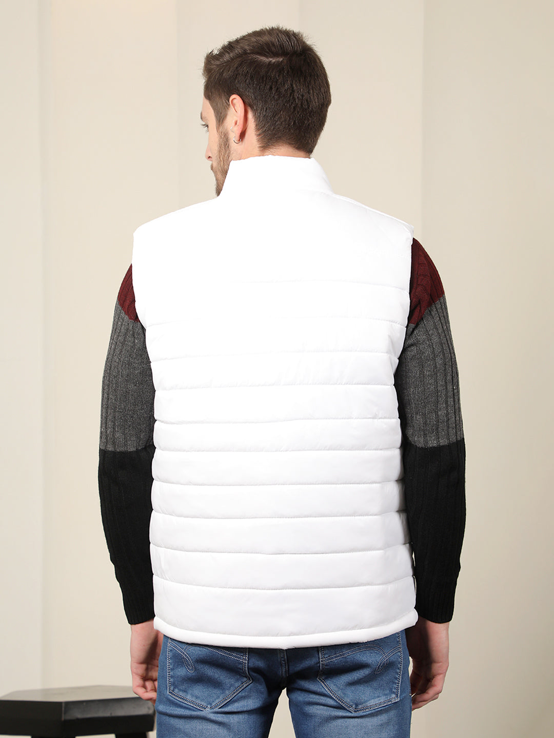 cobb white colour block sleeveless zipper jacket