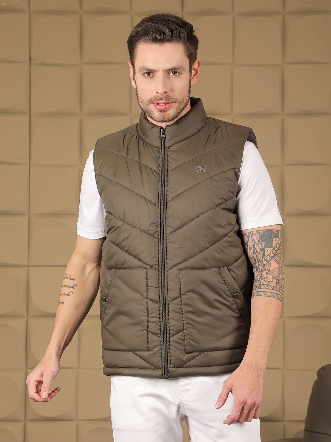 cobb solid dark green sleeveless zipper jacket