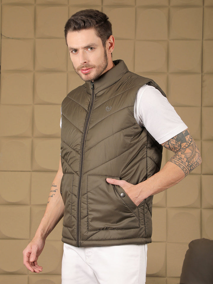 COBB SOLID DARK GREEN SLEEVELESS ZIPPER JACKET