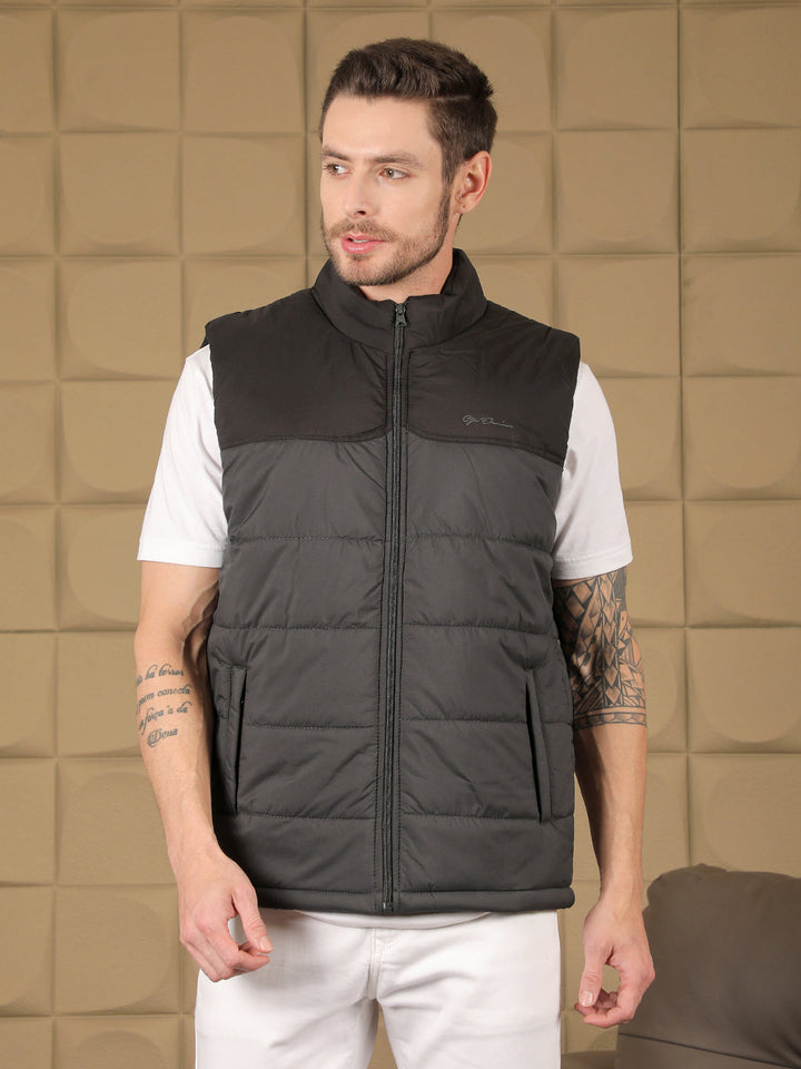 cobb black grey colour block sleeveless zipper jacket