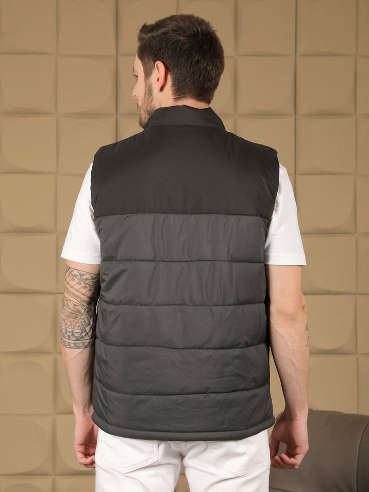 cobb black grey colour block sleeveless zipper jacket