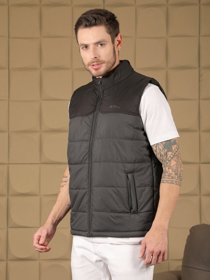 COBB BLACK GREY COLOUR BLOCK SLEEVELESS ZIPPER JACKET