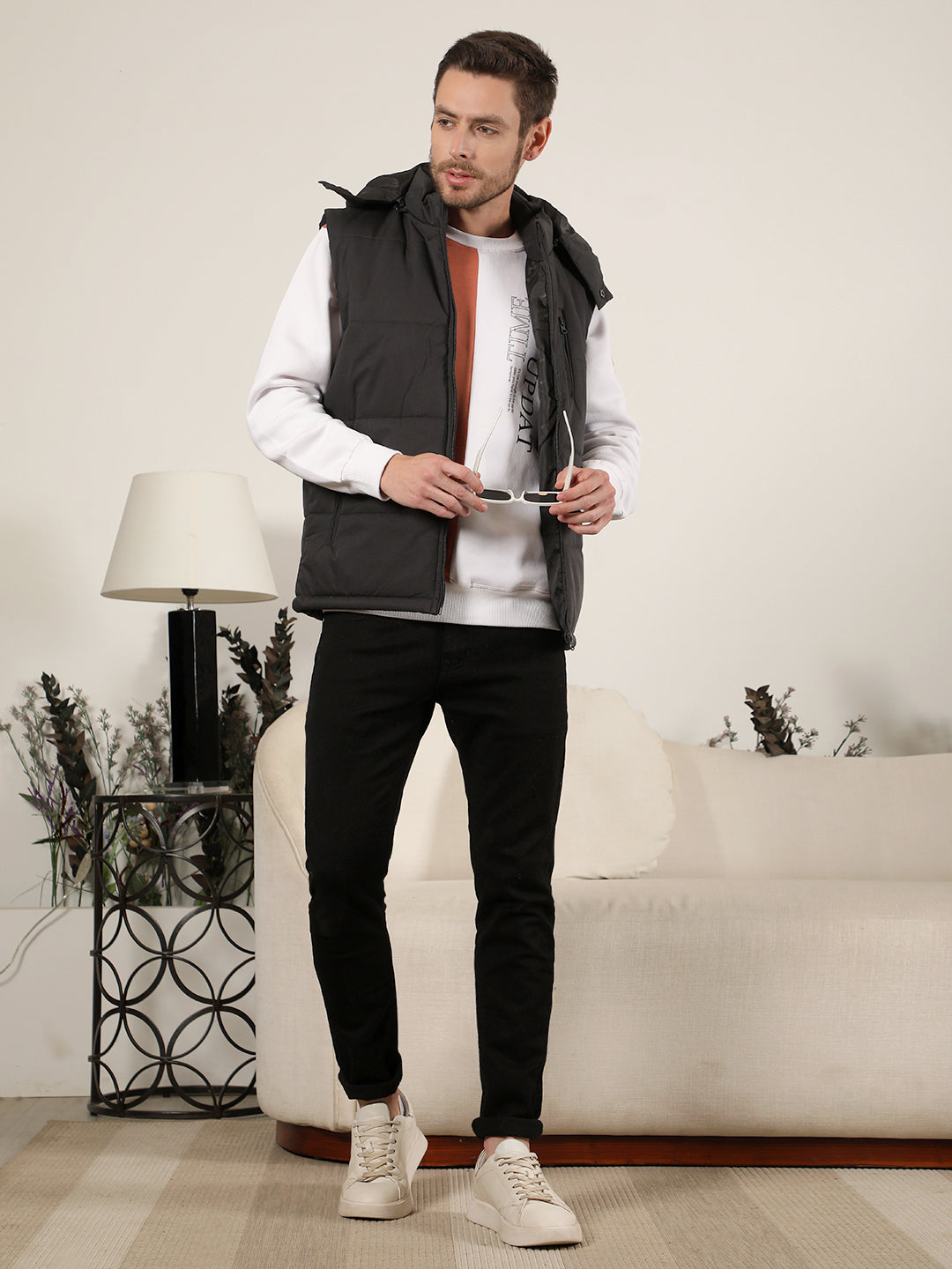 COBB SOLID DARK GREY HOODED SLEEVELESS ZIPPER JACKET