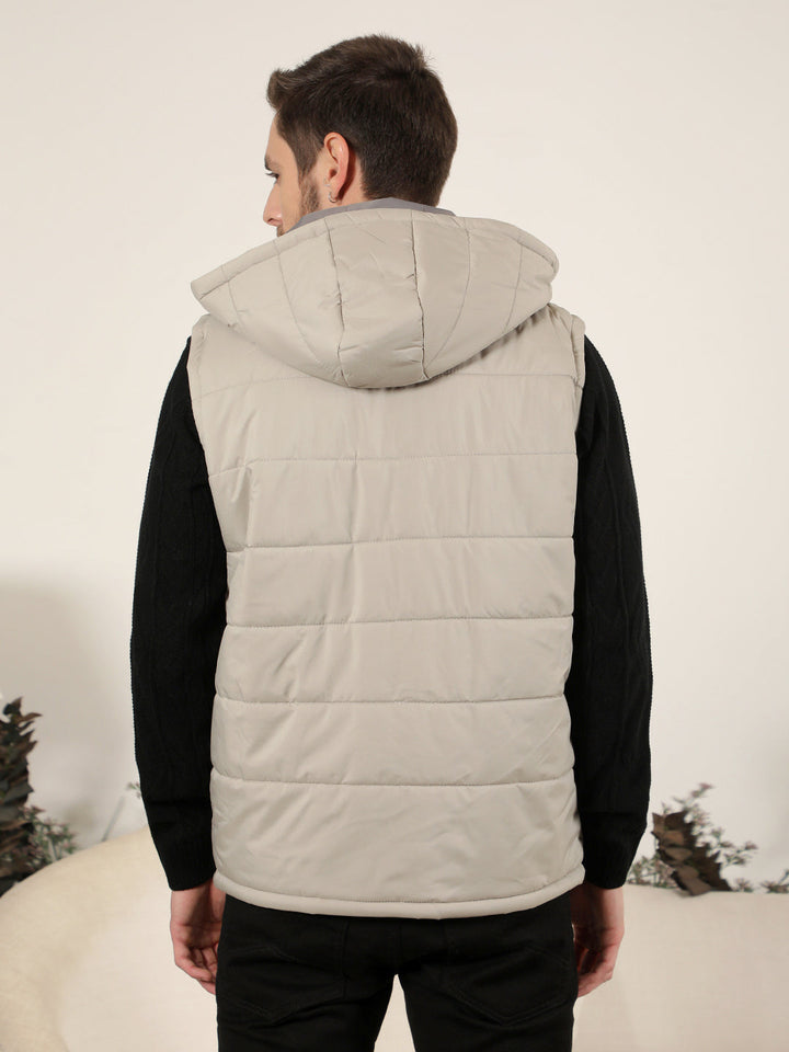 cobb solid stone hooded sleeveless zipper jacket