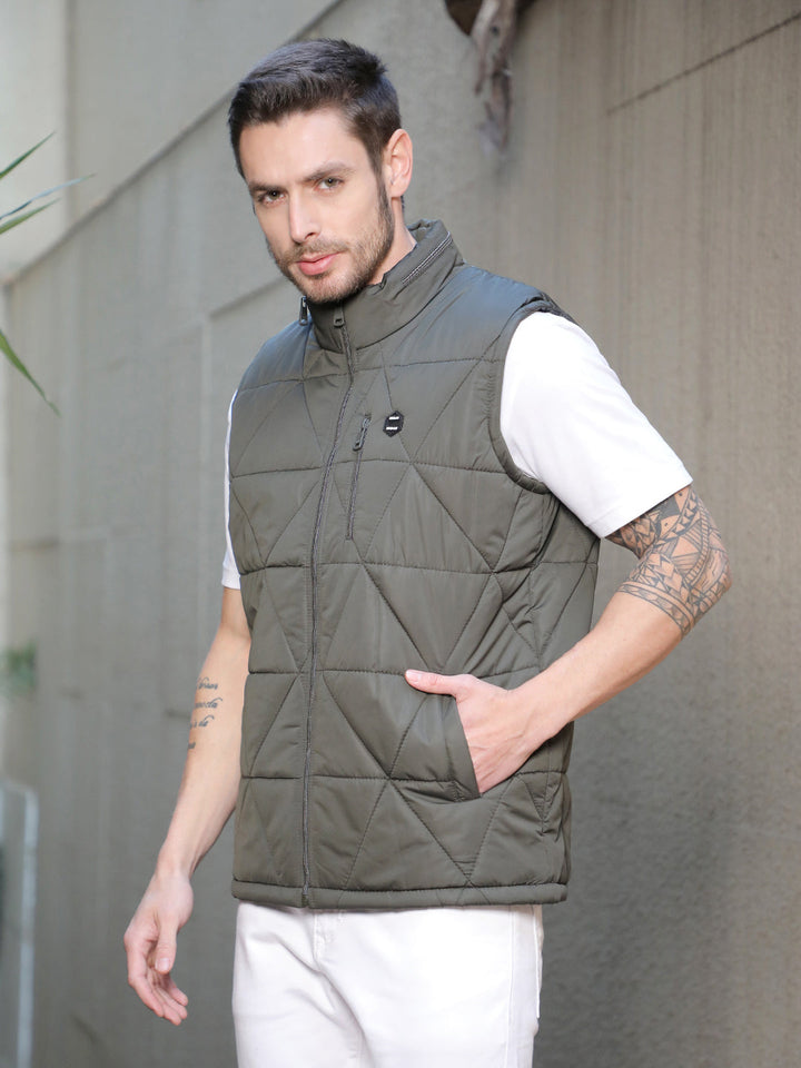 cobb solid olive sleeveless zipper jacket