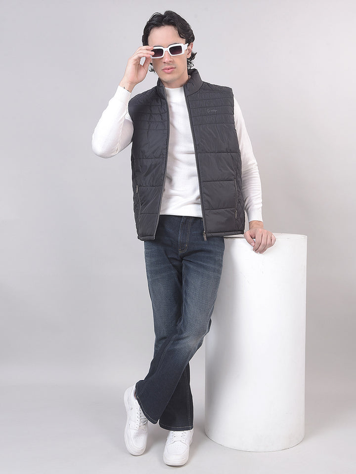 Black Solid Sleeveless Reversible Jacket