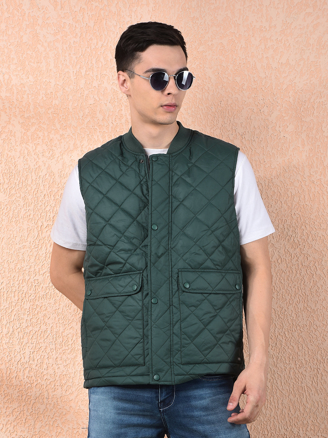 cobb bottle green sleeveless zipper jacket