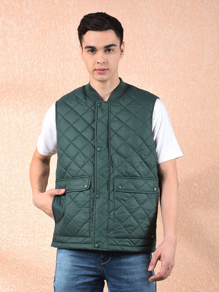 cobb bottle green sleeveless zipper jacket