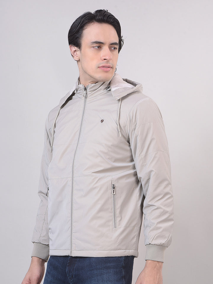 Stone Grey Solid Hooded Jacket