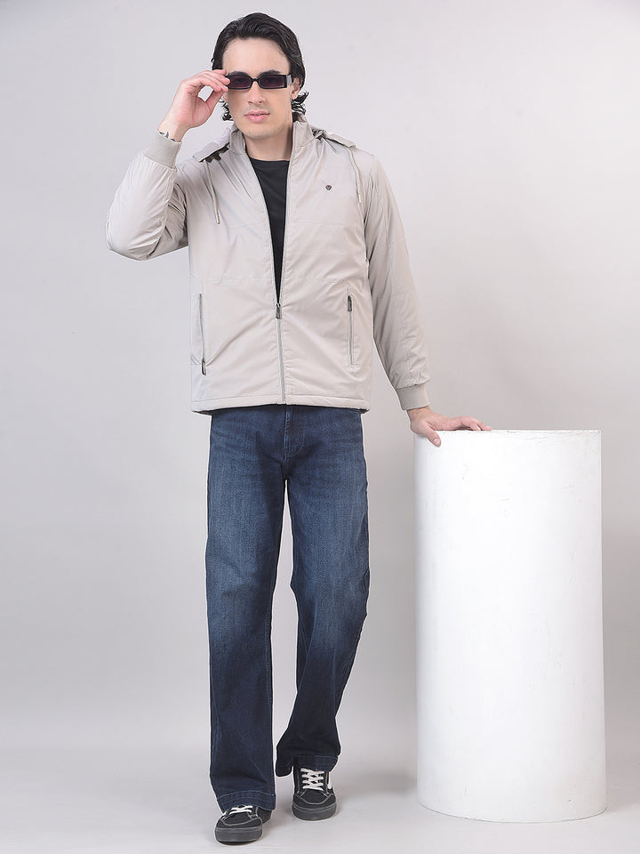 Stone Grey Solid Hooded Jacket