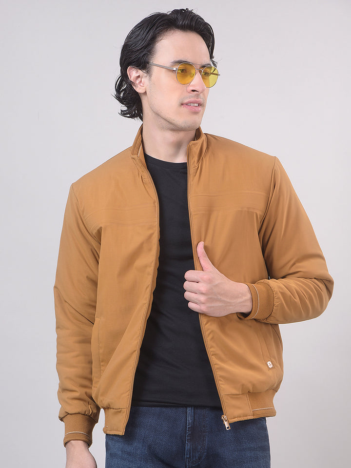 Mustard Solid Stand Collar Jacket