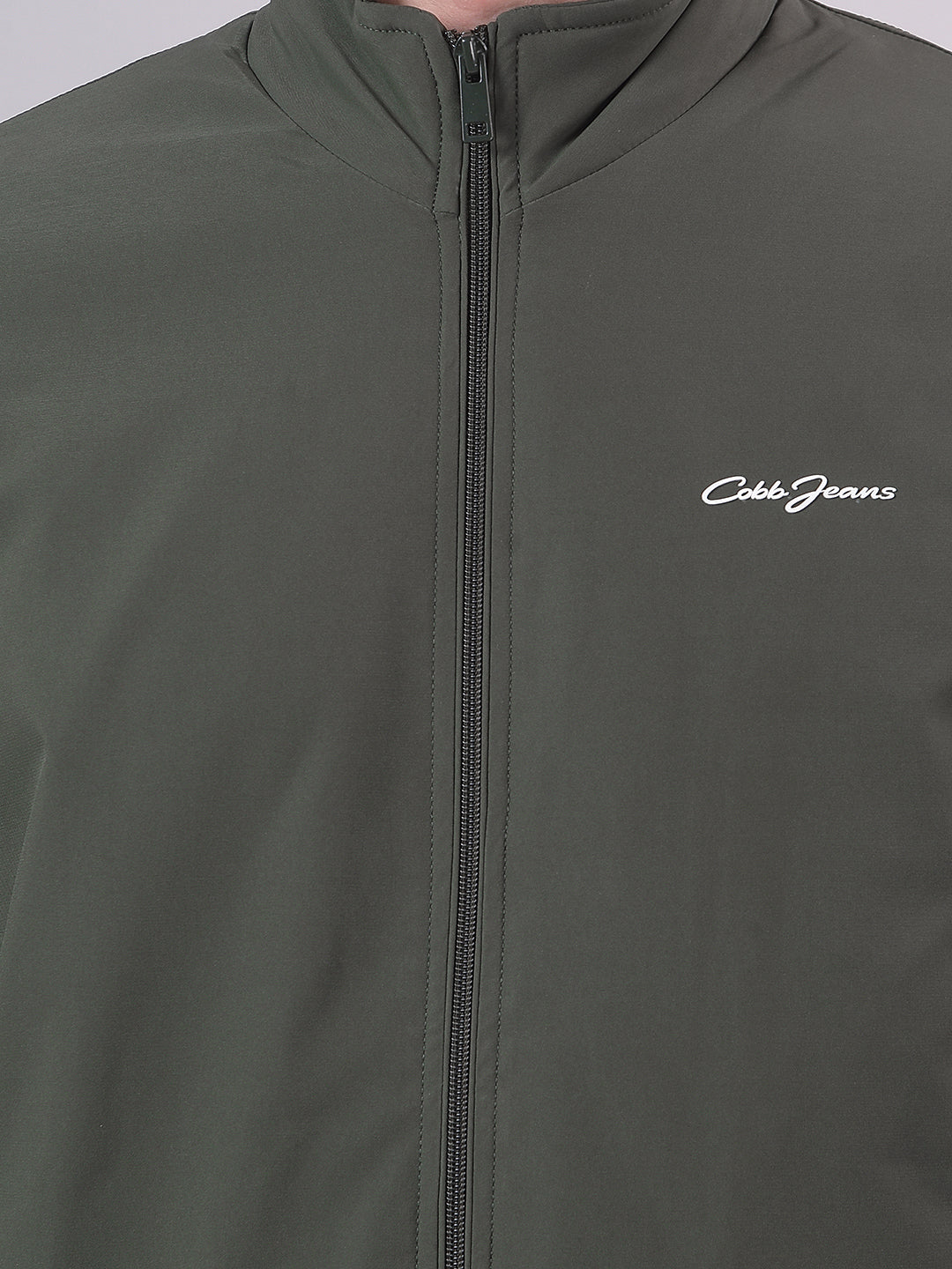 Olive Solid Stand Collar Jacket