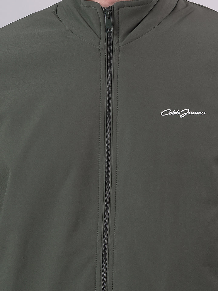 Olive Solid Stand Collar Jacket