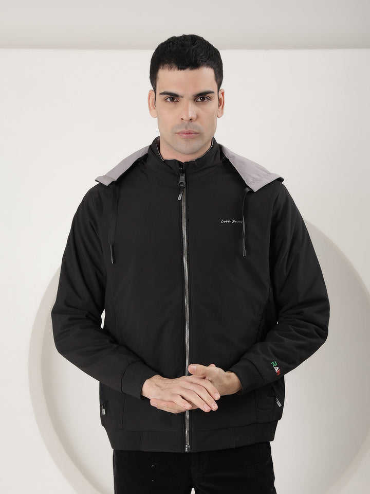 cobb solid black grey reversible hooded jacket