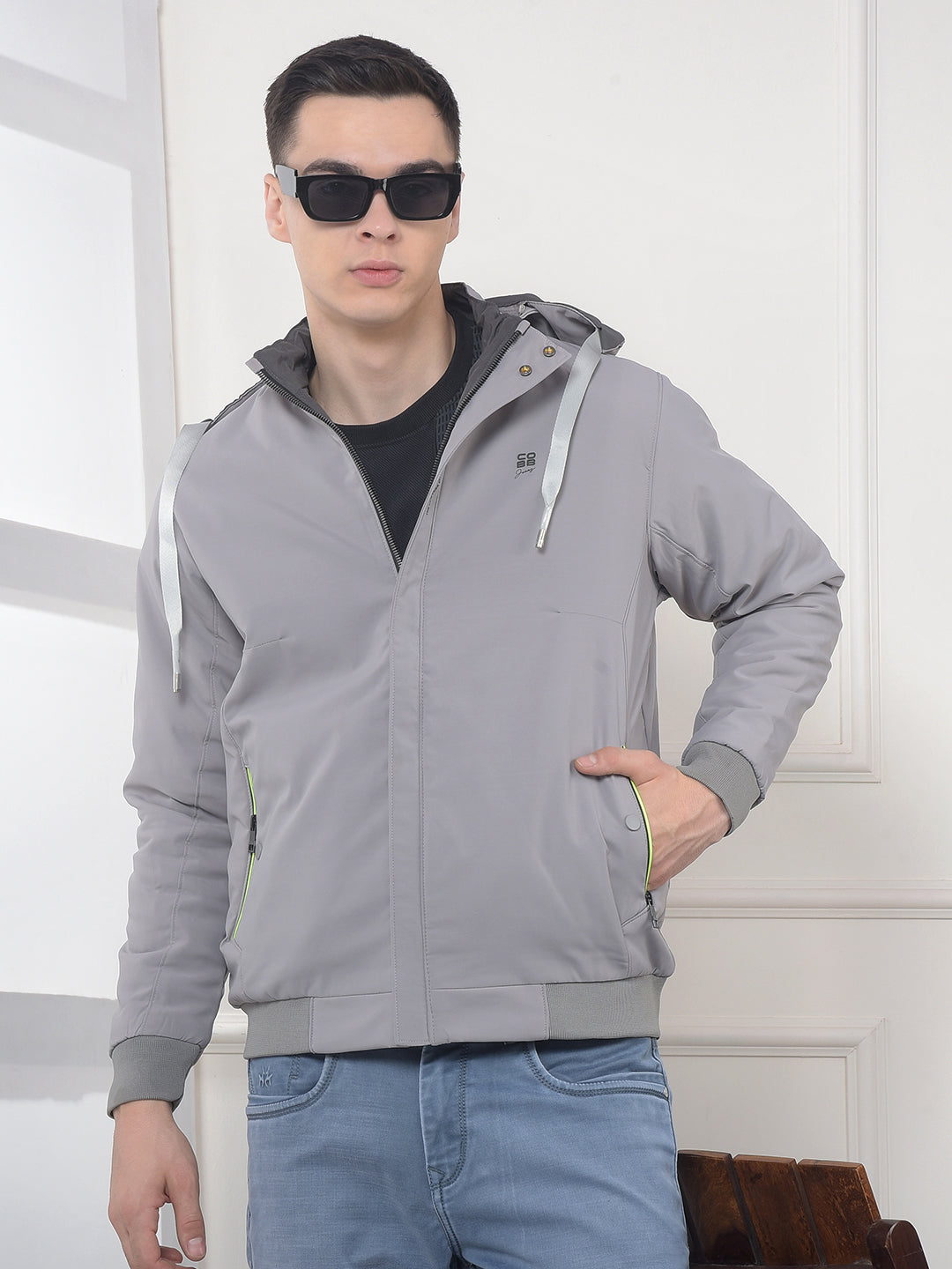 cobb solid stone grey reversible hooded jacket