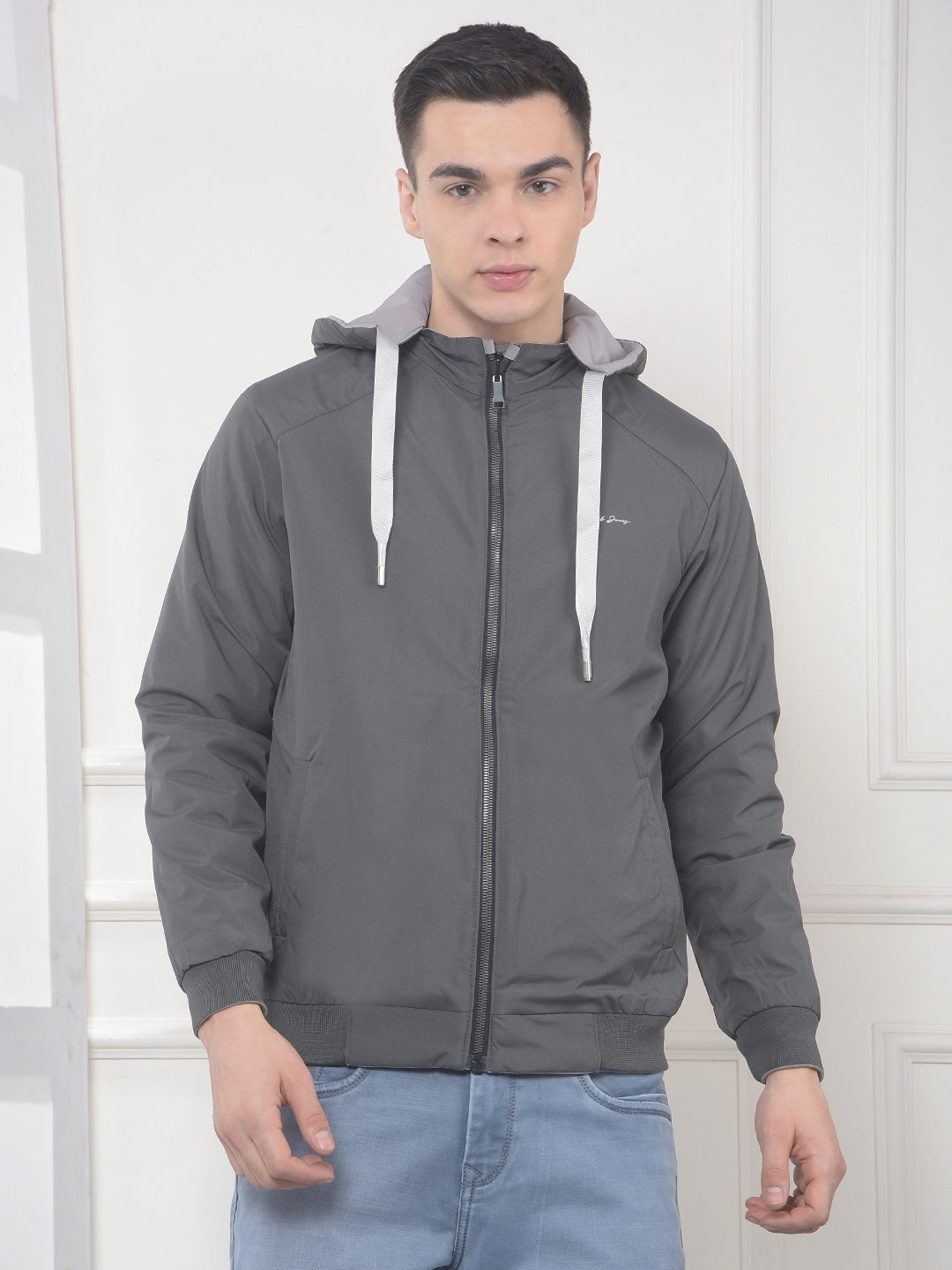 cobb solid stone grey reversible hooded jacket