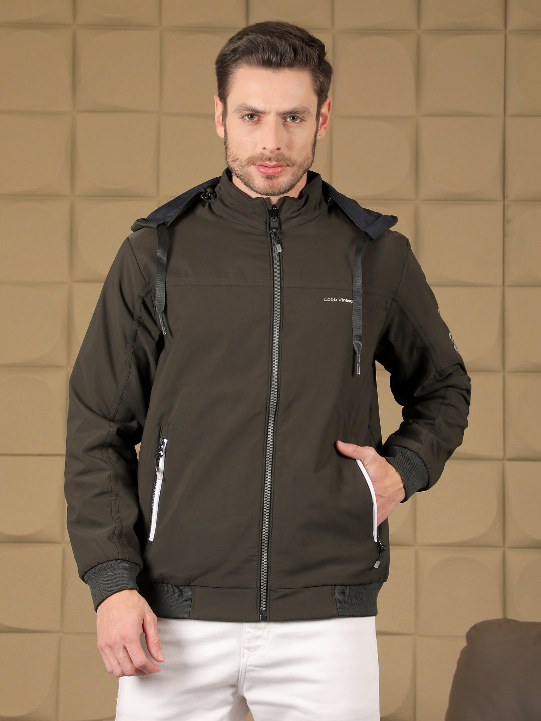 cobb solid navy olive reversible hooded jacket