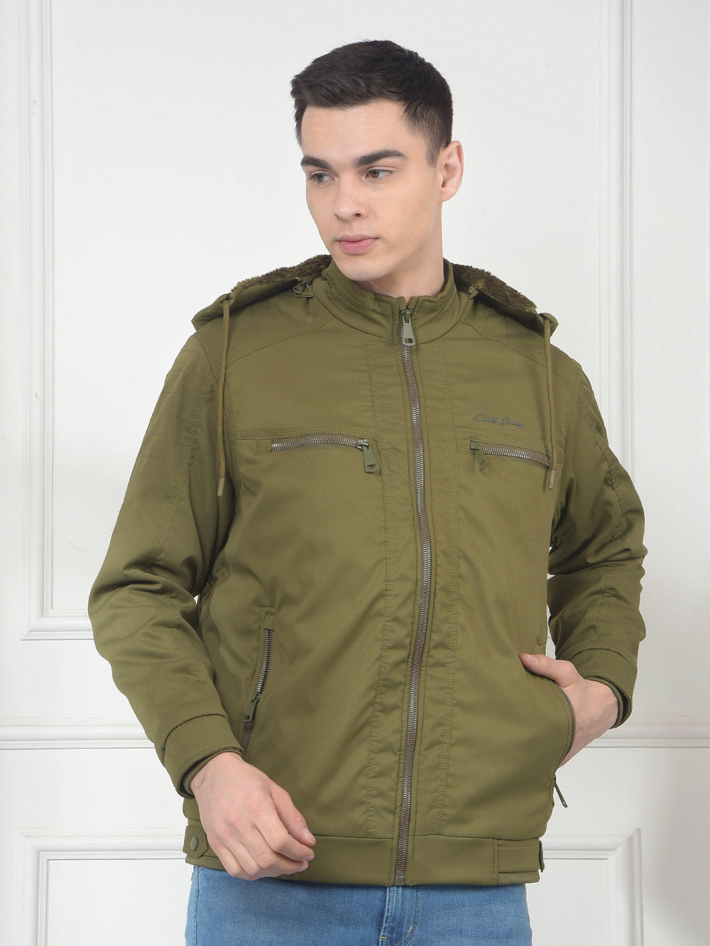 cobb solid olive hooded jacket